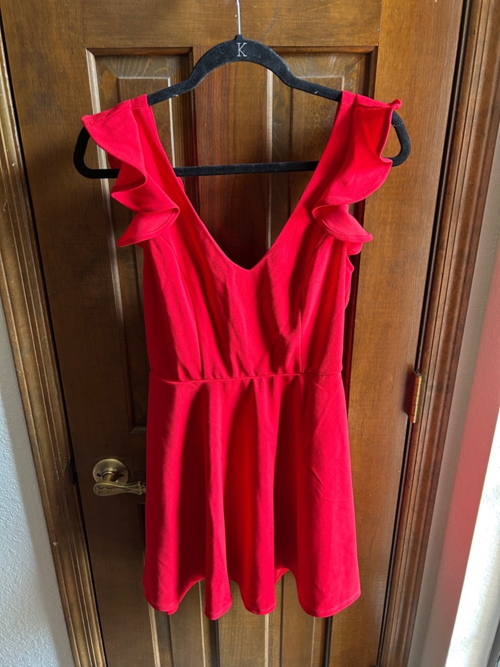 miami Red V-Neck Ruffle Sleeve Skater Dress